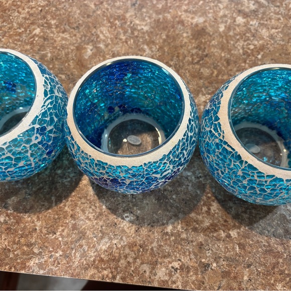 Blue Mosaic Glass Candle Holders - Picture 3 of 5